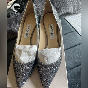 JIMMY CHOO ROMY 60 / Size 40 COARSE GLITTER DEGRADE - NAVY/SILVER